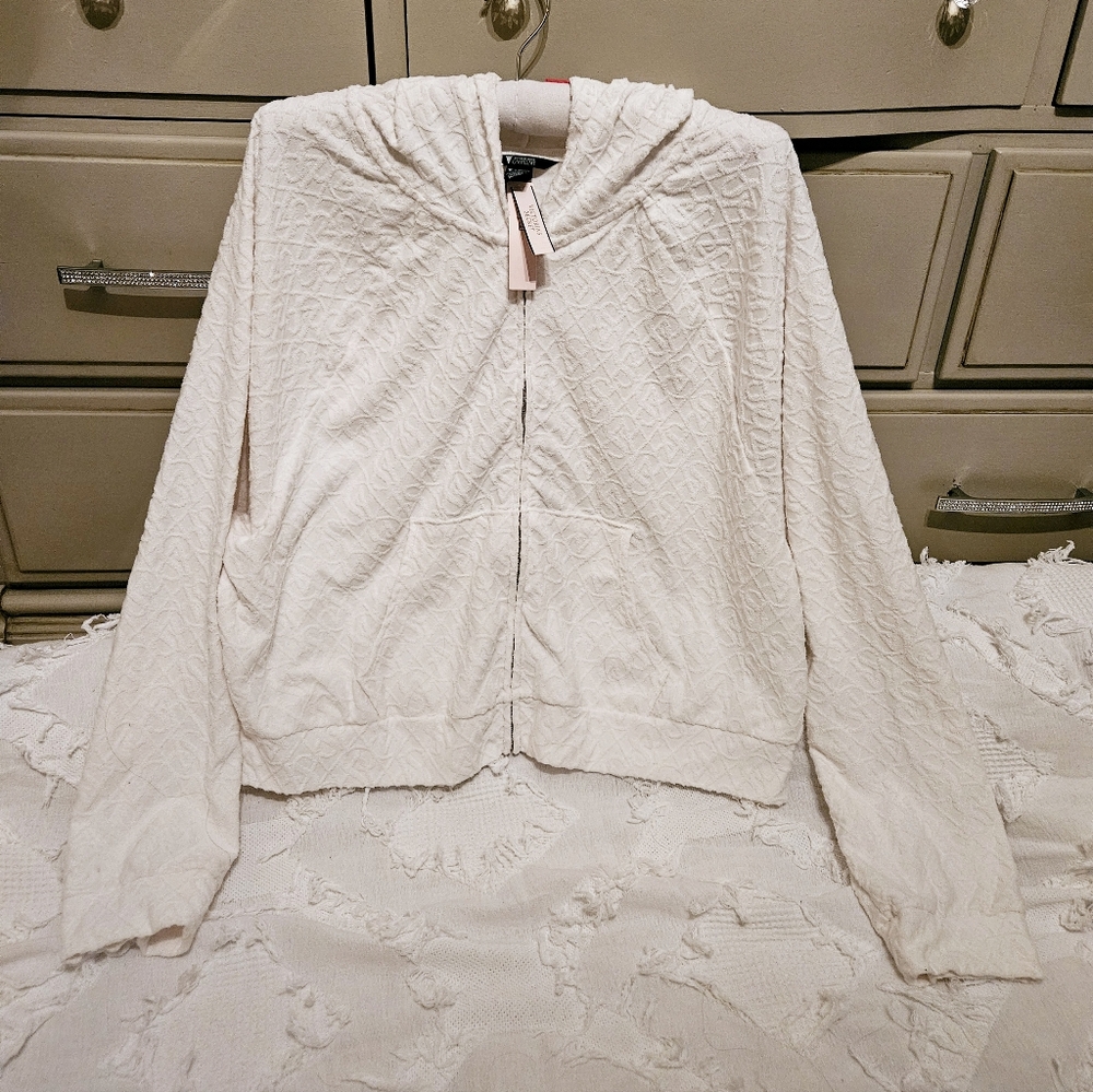 NWT Victoria's Secret Monogram Textured Zip Hoodie XL